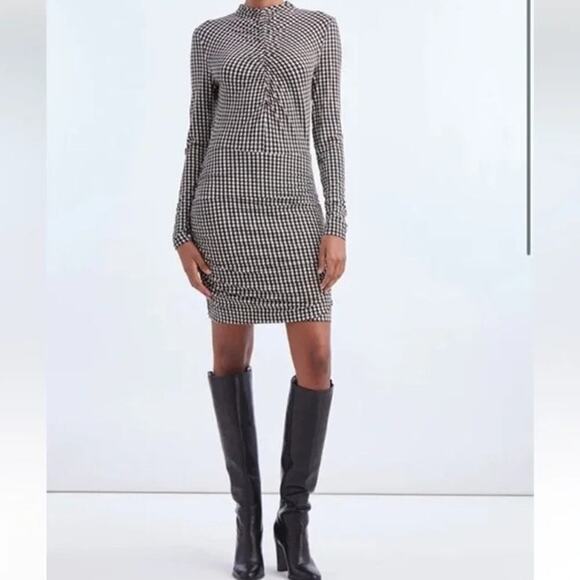 Veronica Beard Dresses & Skirts - Veronica Beard Mizani Houndstooth Ruched Long Sleeve Dress (L)